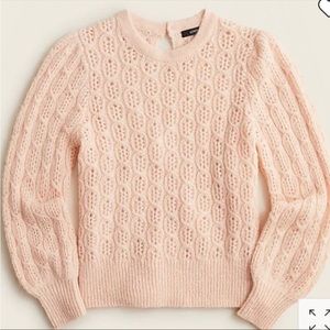 NWT J. Crew Balloon Sleeve Cable Pointelle Knit Pullover Sweater in Pink